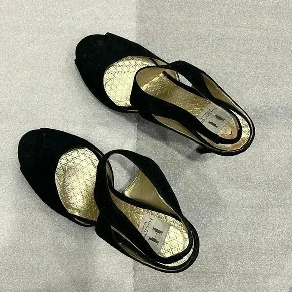 [7-7.5]Halston  Heritage Black Suede Heel Sandal - Picture 2 of 8